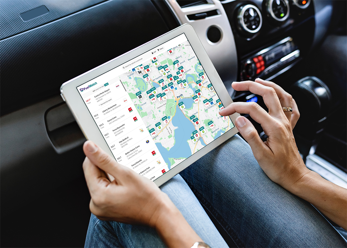 New FuelWatch website on tablet in car