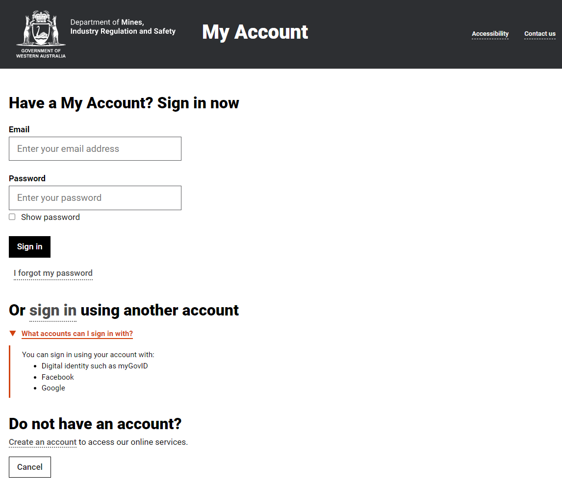 My Account Help: Sign in sign and create an account